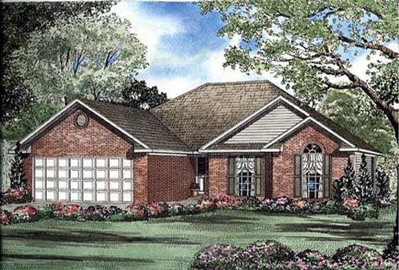 One-Story House Plan 62263 with 3 Beds, 2 Baths, 2 Car Garage Elevation