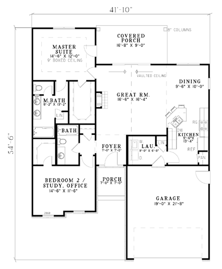 One-Story House Plan 62264 with 2 Beds, 2 Baths, 2 Car Garage First Level Plan