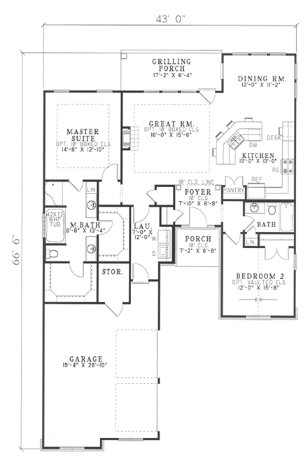 House Plan 62267 with 2 Beds, 2 Baths, 2 Car Garage First Level Plan
