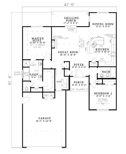 One-Story House Plan 62270 with 2 Beds, 2 Baths, 2 Car Garage First Level Plan