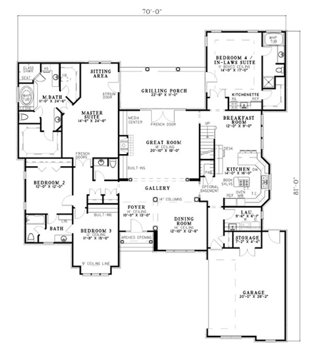 House Plan 62274 with 4 Beds, 5 Baths, 2 Car Garage First Level Plan