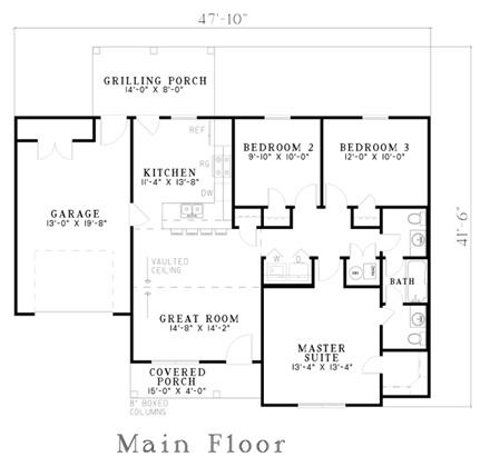 Ranch, Traditional House Plan 62276 with 3 Beds, 2 Baths, 1 Car Garage First Level Plan