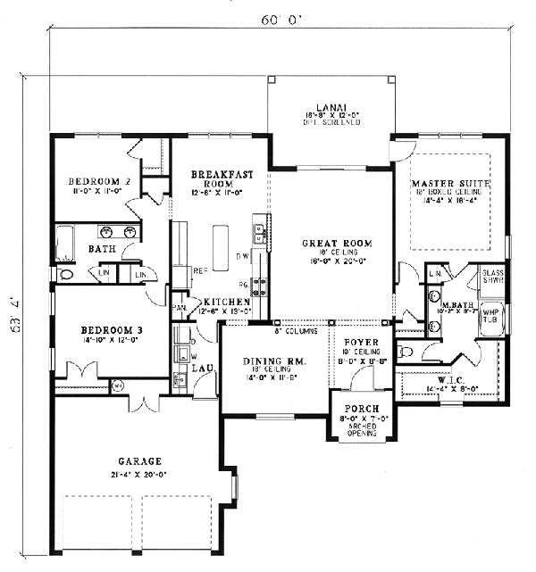 House Plan 62279 - with 2059 Sq Ft, 3 Bed, 2 Bath