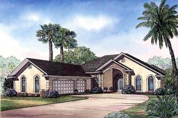 One-Story House Plan 62289 with 4 Beds, 4 Baths, 3 Car Garage Elevation