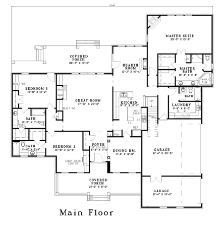 House Plan 62297 with 5 Beds, 5 Baths, 3 Car Garage First Level Plan