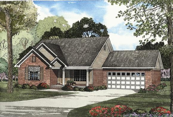 One-Story House Plan 62308 with 3 Beds, 2 Baths, 2 Car Garage Elevation