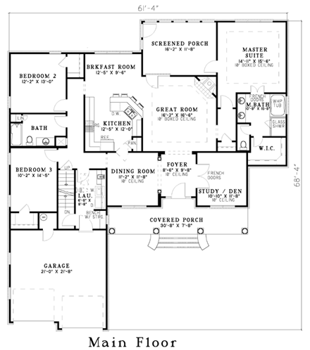 House Plan 62320 - with 2100 Sq Ft, 3 Bed, 2 Bath