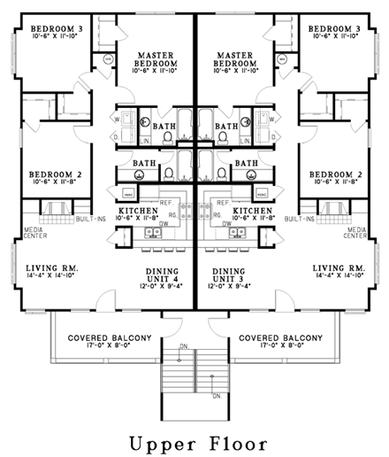 Southern, Traditional Multi-Family Plan 62322 with 12 Beds, 8 Baths Second Level Plan