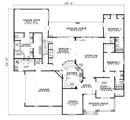 House Plan 62324 with 4 Beds, 3 Baths, 2 Car Garage First Level Plan