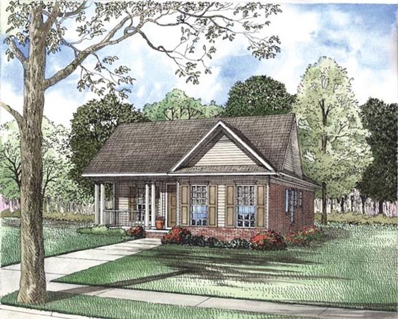 Narrow Lot, One-Story House Plan 62326 with 3 Beds, 2 Baths, 2 Car Garage Elevation