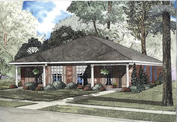 Narrow Lot, One-Story Multi-Family Plan 62332 with 6 Beds, 4 Baths Elevation