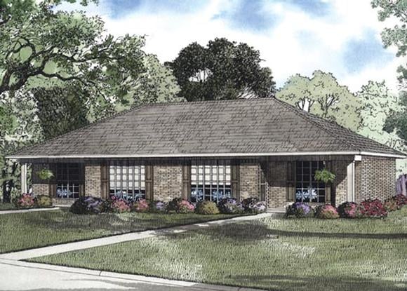 One-Story Multi-Family Plan 62336 with 4 Beds, 2 Baths Elevation