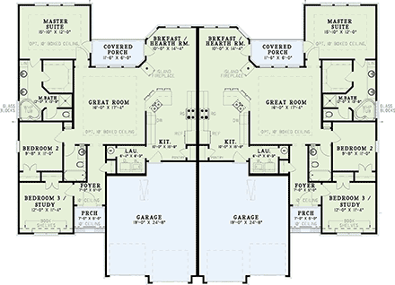 Multi-Family Plan 62349 with 6 Beds, 4 Baths, 4 Car Garage First Level Plan
