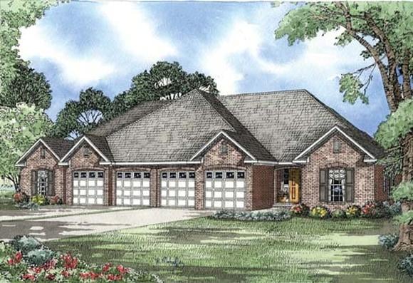 One-Story Multi-Family Plan 62353 with 6 Beds, 4 Baths, 4 Car Garage Elevation