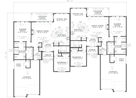 One-Story Multi-Family Plan 62354 with 4 Beds, 4 Baths, 4 Car Garage First Level Plan