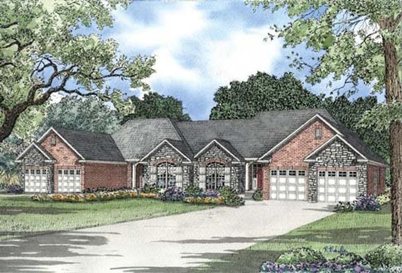 One-Story Multi-Family Plan 62354 with 4 Beds, 4 Baths, 4 Car Garage Elevation