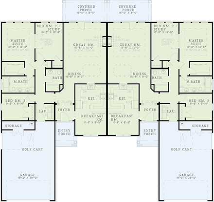Multi-Family Plan 62358 with 6 Beds, 4 Baths, 4 Car Garage First Level Plan