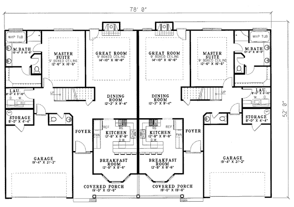 Multi-Family Plan 62360 - Traditional Style with 3794 Sq Ft, 6 Be