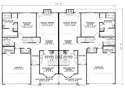 Traditional Multi-Family Plan 62360 with 6 Beds, 6 Baths, 4 Car Garage First Level Plan