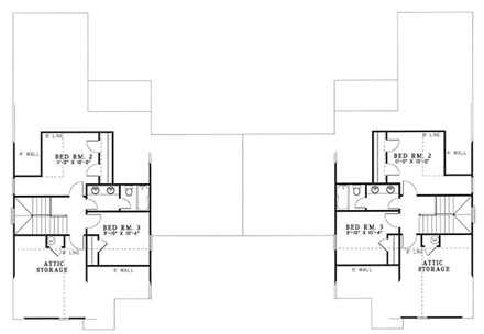 Multi-Family Plan 62362 with 6 Beds, 6 Baths, 4 Car Garage Second Level Plan