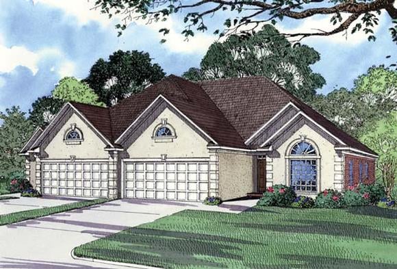 Narrow Lot, One-Story Multi-Family Plan 62364 with 6 Beds, 4 Baths, 4 Car Garage Elevation
