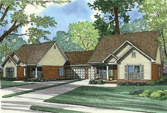 One-Story Multi-Family Plan 62373 with 6 Beds, 4 Baths, 2 Car Garage Elevation