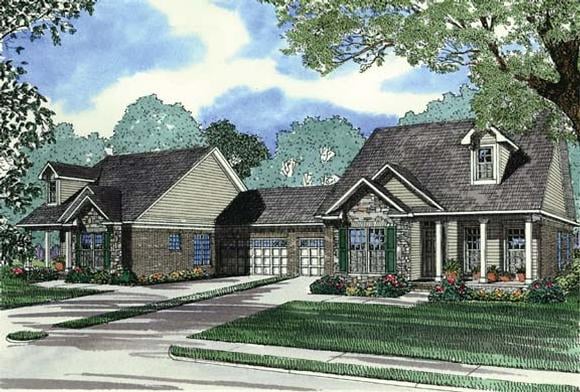 One-Story Multi-Family Plan 62375 with 6 Beds, 4 Baths, 2 Car Garage Elevation