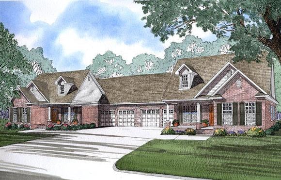 One-Story Multi-Family Plan 62382 with 6 Beds, 4 Baths, 4 Car Garage Elevation