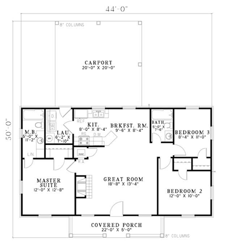 Country, Ranch House Plan 62386 with 3 Beds, 2 Baths First Level Plan