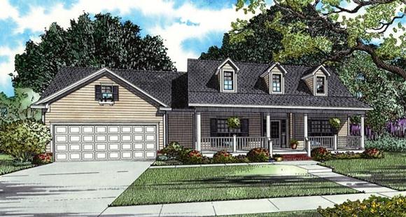 Country, Ranch, Southern House Plan 62388 with 3 Beds, 2 Baths, 2 Car Garage Elevation