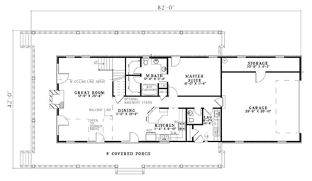 Country, Farmhouse, Southern House Plan 62389 with 3 Beds, 3 Baths, 2 Car Garage First Level Plan