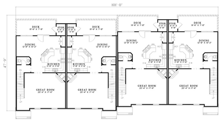Multi-Family Plan 62390 with 12 Beds, 12 Baths, 8 Car Garage First Level Plan