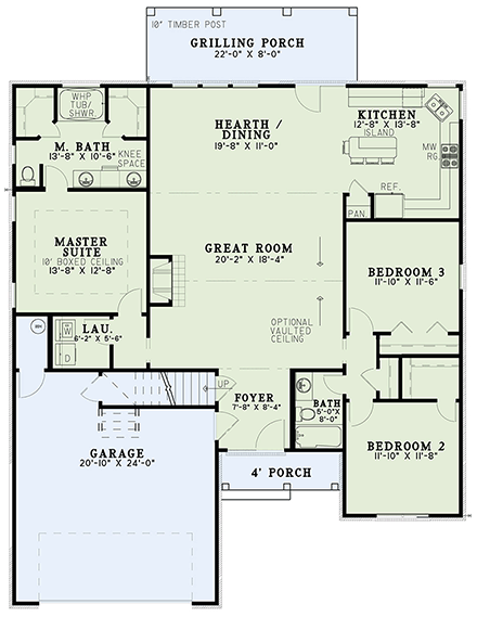 House Plan 62398 with 3 Beds, 2 Baths, 2 Car Garage First Level Plan