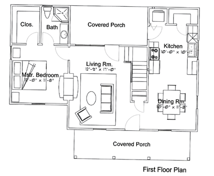 Cabin, Country, Traditional House Plan 62402 with 3 Beds, 2 Baths First Level Plan