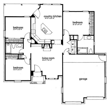 Traditional House Plan 62404 with 3 Beds, 2 Baths First Level Plan
