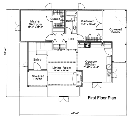 Tudor House Plan 62407 with 4 Beds, 2 Baths First Level Plan