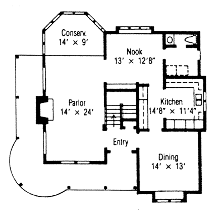 Victorian House Plan 62409 with 3 Beds, 3 Baths First Level Plan