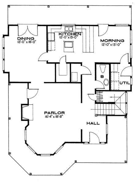 Victorian House Plan 62410 with 3 Beds, 3 Baths First Level Plan
