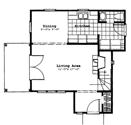 Cottage House Plan 62413 with 2 Beds, 2 Baths First Level Plan