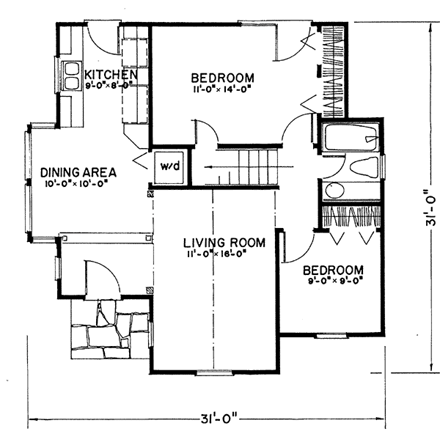 Cape Cod House Plan 62414 with 3 Beds, 1 Baths First Level Plan