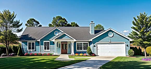 One-Story, Ranch House Plan 62504 with 2 Beds, 1 Baths, 2 Car Garage Elevation