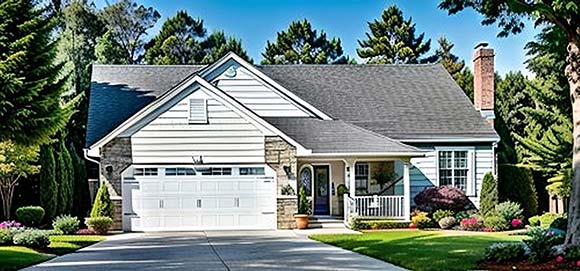 Narrow Lot, One-Story, Traditional House Plan 62507 with 2 Beds, 2 Baths, 2 Car Garage Elevation