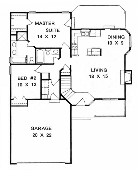 Ranch House Plan 62508 with 2 Beds, 2 Baths, 2 Car Garage First Level Plan