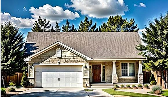 Ranch House Plan 62508 with 2 Beds, 2 Baths, 2 Car Garage Elevation
