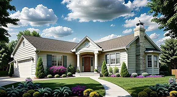 Traditional House Plan 62509 with 2 Beds, 2 Baths, 2 Car Garage Elevation