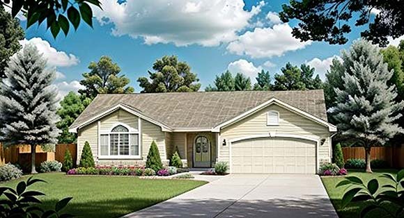 One-Story, Traditional House Plan 62515 with 3 Beds, 2 Baths, 2 Car Garage Elevation