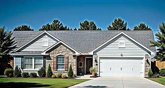 One-Story, Traditional House Plan 62520 with 3 Beds, 2 Baths, 2 Car Garage Elevation
