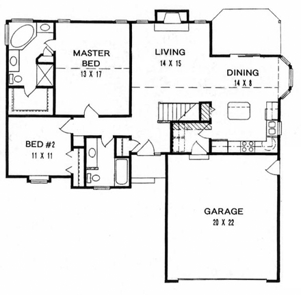 One-Story, Ranch House Plan 62523 with 2 Beds, 2 Baths, 2 Car Garage First Level Plan