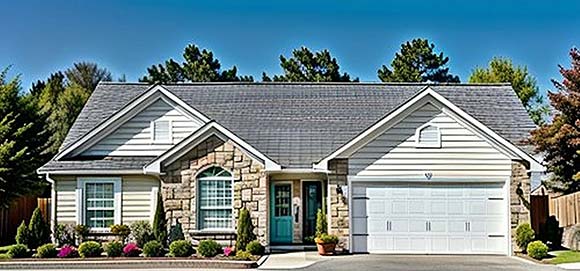 One-Story, Ranch House Plan 62523 with 2 Beds, 2 Baths, 2 Car Garage Elevation