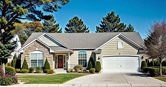 One-Story, Traditional House Plan 62525 with 2 Beds, 2 Baths, 2 Car Garage Elevation